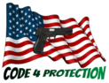 Code4Protection Business Logo, Handgun on a us flag